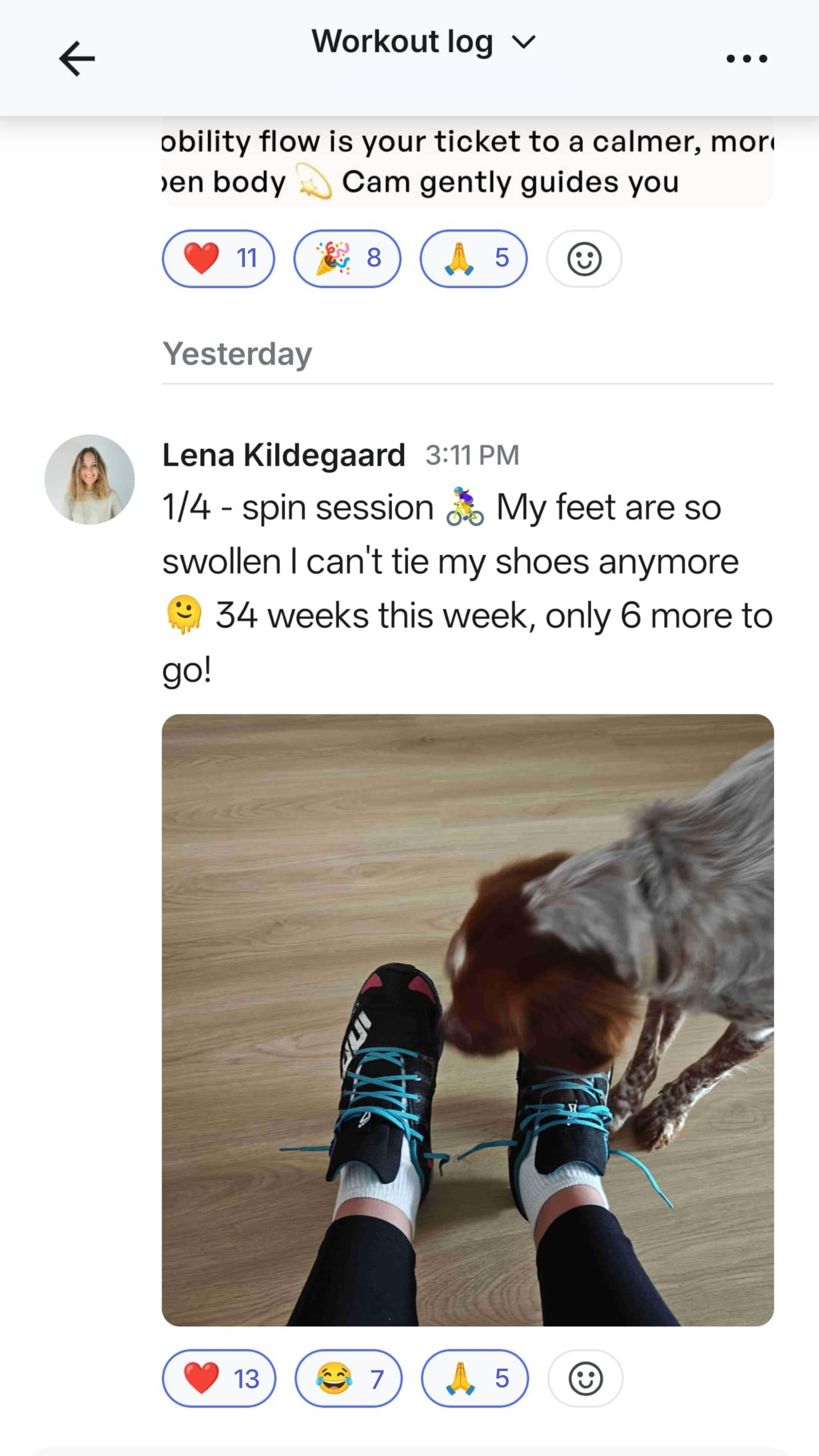 Workout log entry in Strong Mama Club